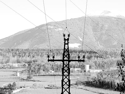 current, line, mast, black and white, power poles, power line, electronics