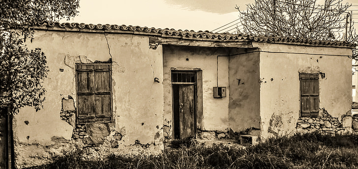 Cyprus, Paralimni, oud huis, traditionele, het platform