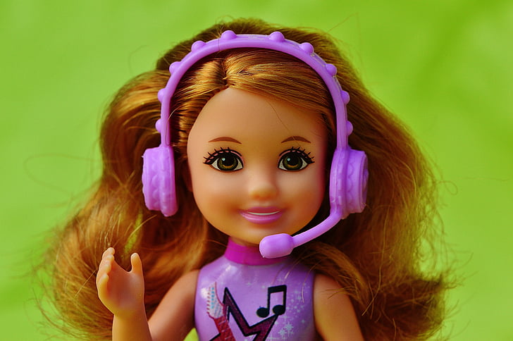 child, music, barbie, sing, headphones, microphone, girl