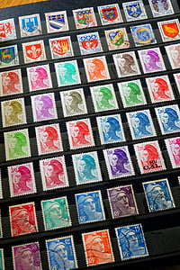 selos, selos franceses, coleção, Filatelia, correio, Marianne, coleção de selos
