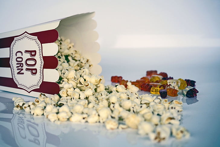 Popcorn, biograf, biljett, filmen, underhållning, mat, majs