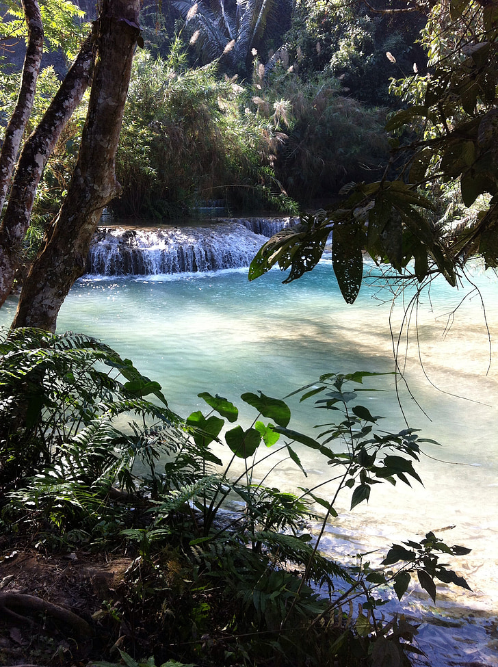 vattenfall, tropiskt vattenfall, Laos, paradis, vatten