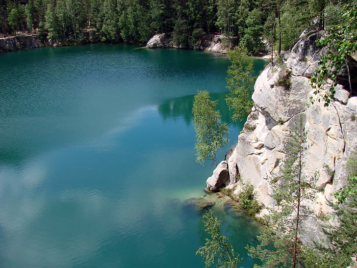 rocks, lake, view