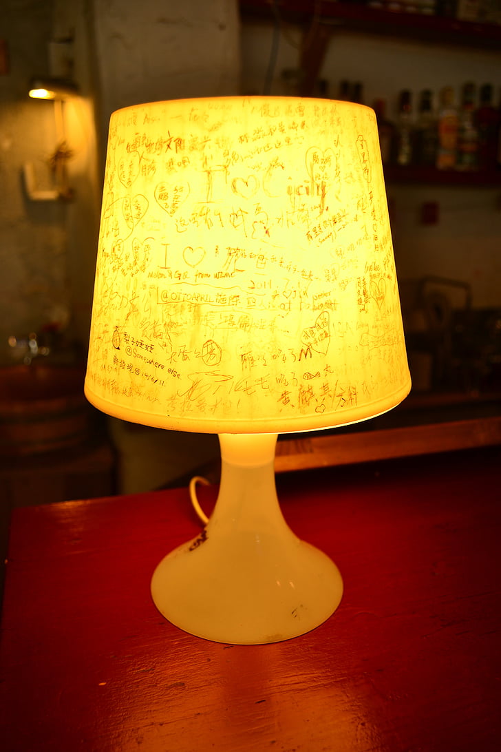 light, lamp, graffiti, signature, cafe
