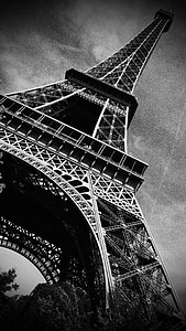 Paryžius, Eifelio bokštas, Lankytinos vietos, a. paroda, Panorama, juoda ir balta, bokštas