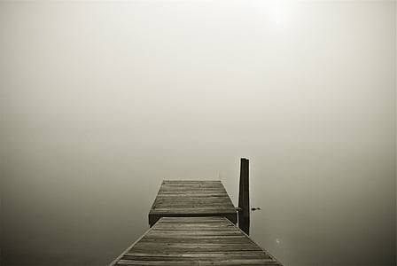fokuseret, fotografering, floden, Dock, træ, tåge, søen