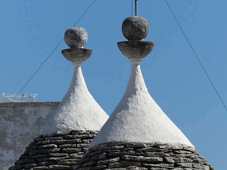 Trulli, Alberobello, Puglia, Lakások, tetők, Rotunda