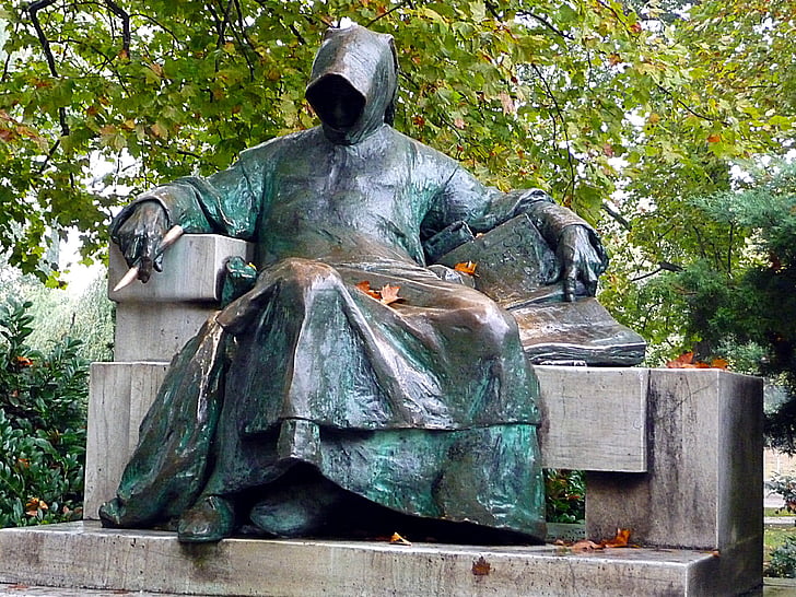 sculpture, homme, assis, Anonyme, statue de