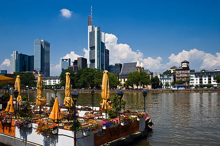 Frankfurt, viktigste, Center, elven, sentrum, Frankfurt am main Tyskland, skyline