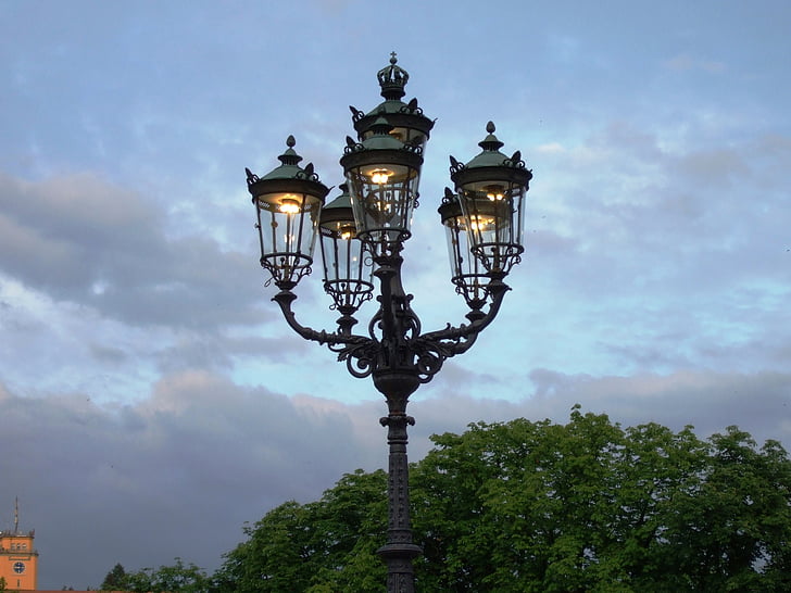 lampe, aften, s, lanterne, lys, gadelygte, belysning