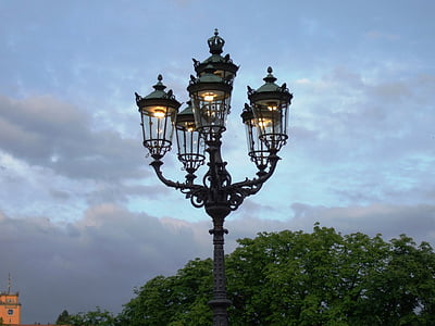lamp, avond, s, lantaarn, licht, straat lamp, verlichting