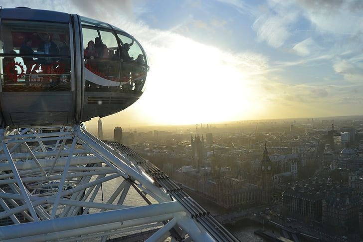 London Eye-maailmanpyörä, Maailmanpyörä, Lontoo, taivas, sininen, Sunset, pilvet