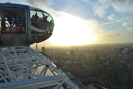 Лондонське око, оглядове колесо, Лондон, небо, синій, Захід сонця, хмари