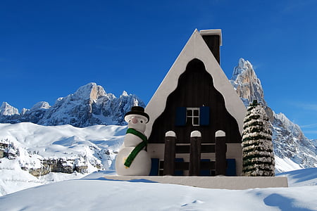 hun khói cottage, Giáng sinh, Dolomites, tuyết, dãy núi, lãng mạn, ra đời
