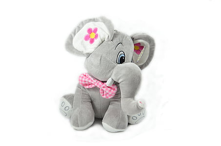 gray, elephant, plush, Toy, white, background, cut out