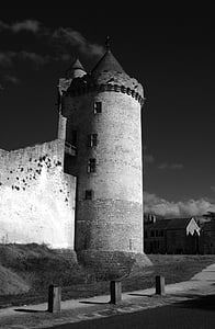 Blandy tornyok, Fort, erős vár, fekete-fehér, Franciaország, örökség