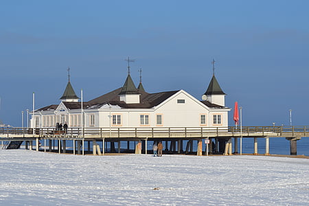 Baltische Zee, Seebad ahlbeck, winter, strand, brug van de zee