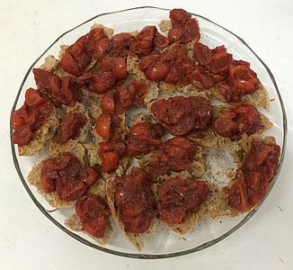 Bruschetta, tomater, lækker, mad, italiensk, mini tomater, kød