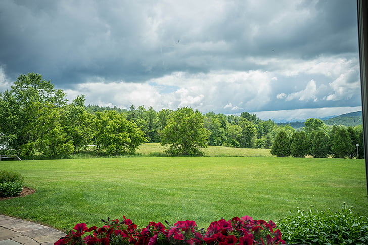 kert, Vermont, Mount mansfield, zöld, hegyek, táj, panoráma