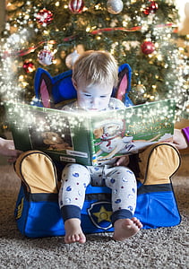 Χειμώνας, φωτογραφία, το παιδί, Διαβάστε, το βιβλίο, Αγόρι, Χριστούγεννα