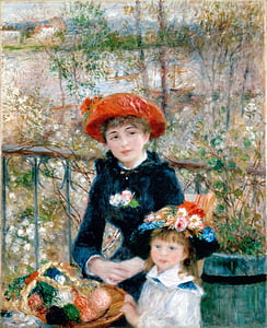 hermanas, chica, en la terraza, Pierre auguste renoir, pintura al óleo, obra de arte, arte