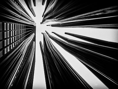 architecture, building, infrastructure, skyscraper, tower, black and white, abstract