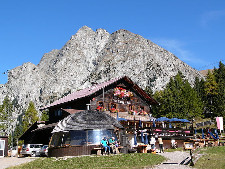Zuegg choza, Cabaña, Dolomitas, Alpine, Meran, montaña, naturaleza