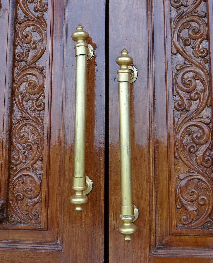 handle pintu, hiasan, antik, Kuningan, India, kayu - bahan, kuno
