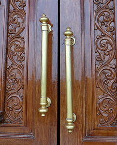 дръжката на вратата, украсен, Антик, месинг, Индия, дърво - материал, старомодно
