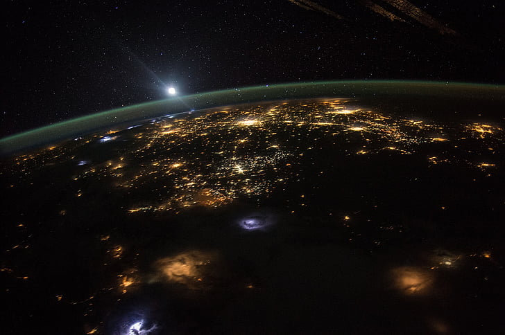 Sunrise, Rahvusvaheline kosmosejaam, maa, Lääne-Ameerika Ühendriigid, kosmoselaev, orbiidil, astronaut