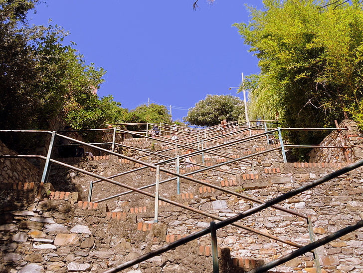 staircase, ascent, parapet, stairs, wall, corniglia
