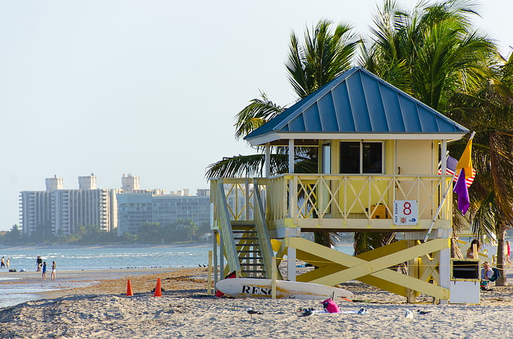 pláž, Miami, Crandon park beach, key biscayne, léto, oceán, Florida