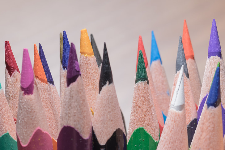 crayons de couleur, chevilles en bois, stylos, coloré, Couleur, peinture, école