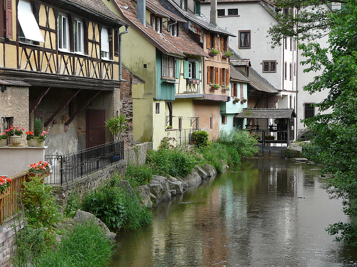 Alsace, krovu, rieka, budova