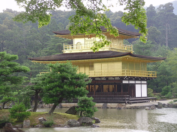 Japonska, Kjotski, Kinkaku-ji, paviljon, zlata, tempelj, dež