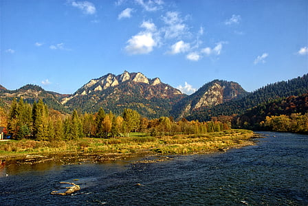 Pieniny, Dunajec, Tiga Mahkota, daun musim gugur, warna, pemandangan, alam