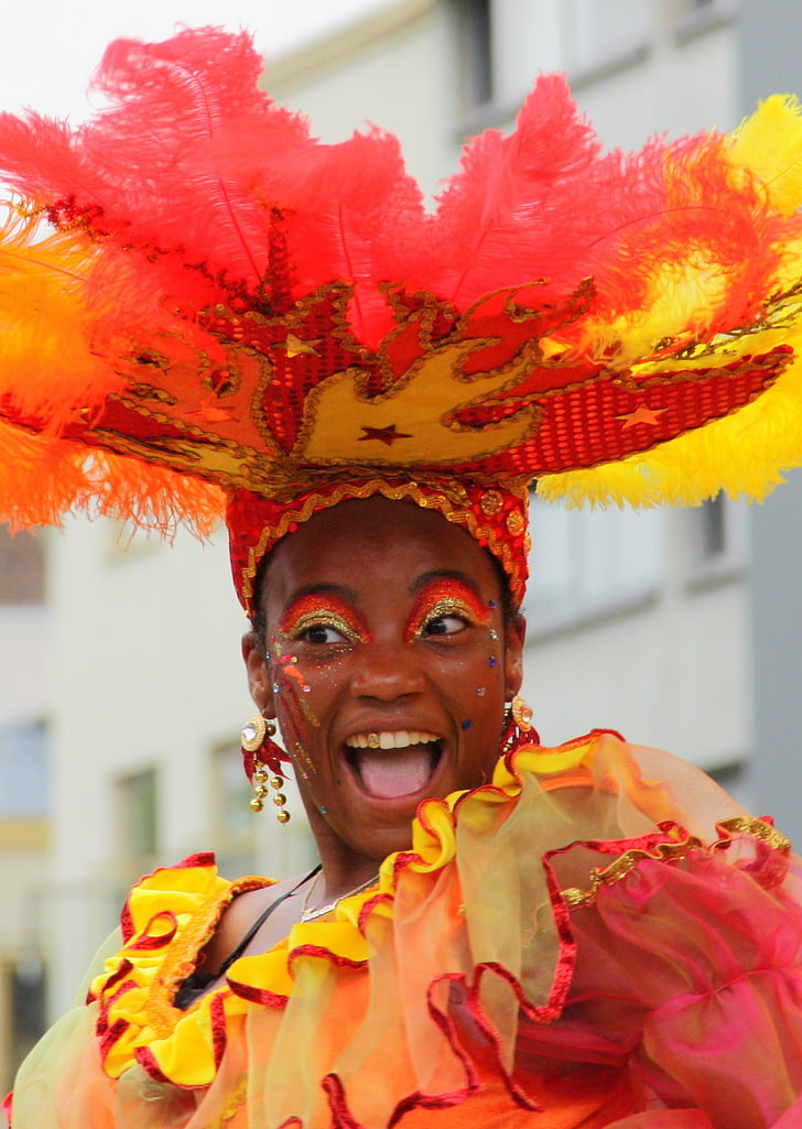 mulher, Carnaval, Rotterdam, culturas, multi colorido, pessoas, desfile