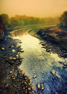 rivier, nevel, landschap, mist, reflecties, Horizon, rotsen