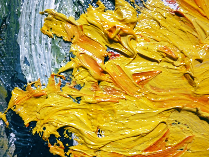 ulje, žuta, slika, cvijet, suncokret, umjetnost, ulje na platnu