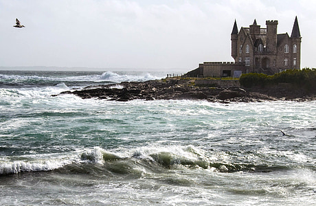 вода, Франция, Bretagne., замък, архитектура, лято, извън