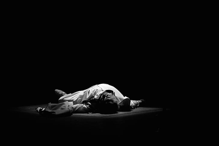 gray, scale, photo, man, laying, black and white, lying