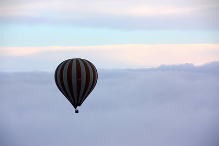 hot air balloon, clouds, sky, travel, flight, ballooning, adventure