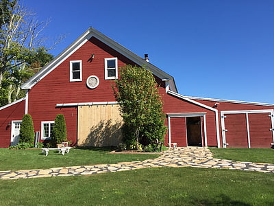 granero rojo, granja, Maine, campo, granero, Estados Unidos, arquitectura