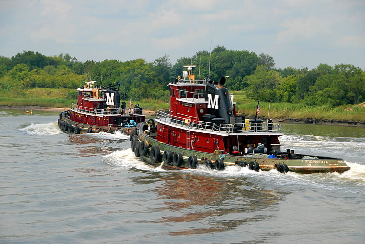 Barche della tirata, Savannah, Georgia, fiume, barca, acqua, rimorchiatore