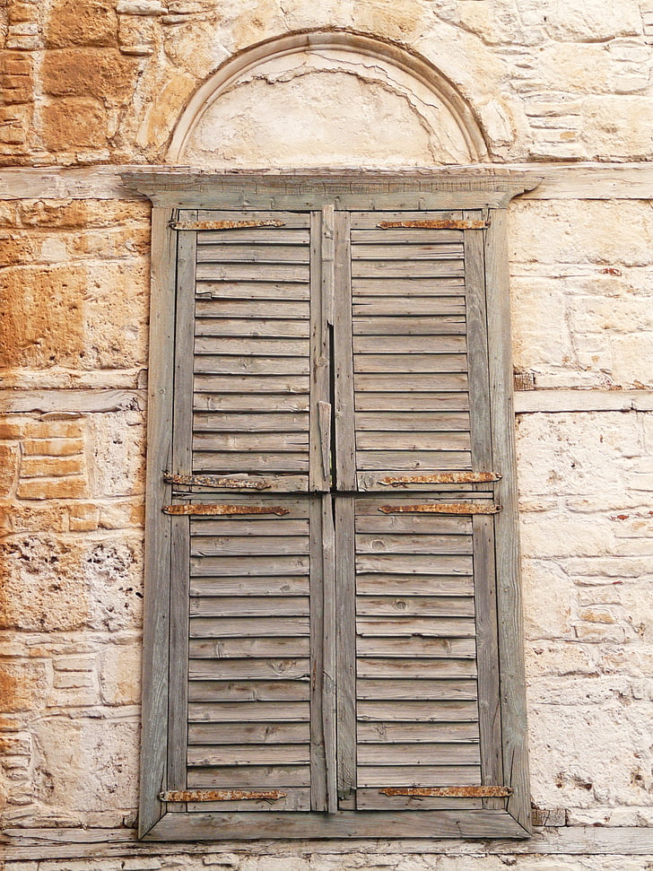 shutter, old, closed, window, wall