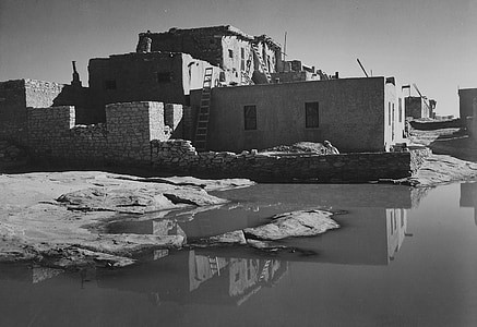 Nové Mexiko, roce 1930, černá a bílá, Příroda, mimo, Domů, budovy