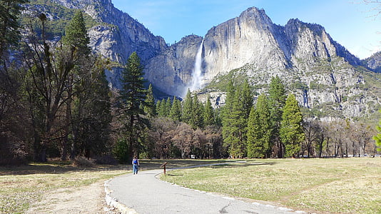 landscape, scenic, yosemite national park, california, usa, double falls, waterfall