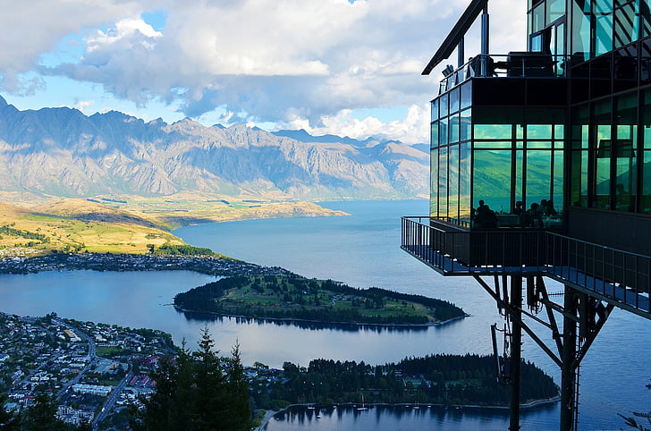 Architektura, jezero, krajina, Hora, Příroda, Nový Zéland, Restaurace
