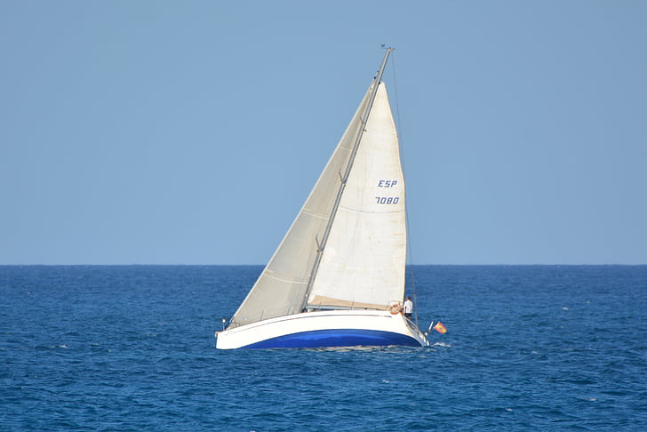 лодка, Парусная лодка, мне?, океан, Голубой, пейзаж, Парусный спорт