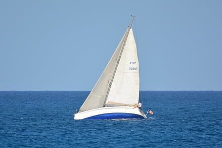 barco, barco à vela, mar, oceano, azul, paisagem, vela